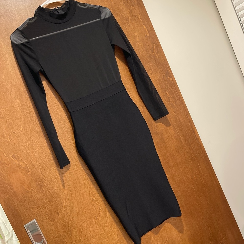 Black long sleeved mesh dress